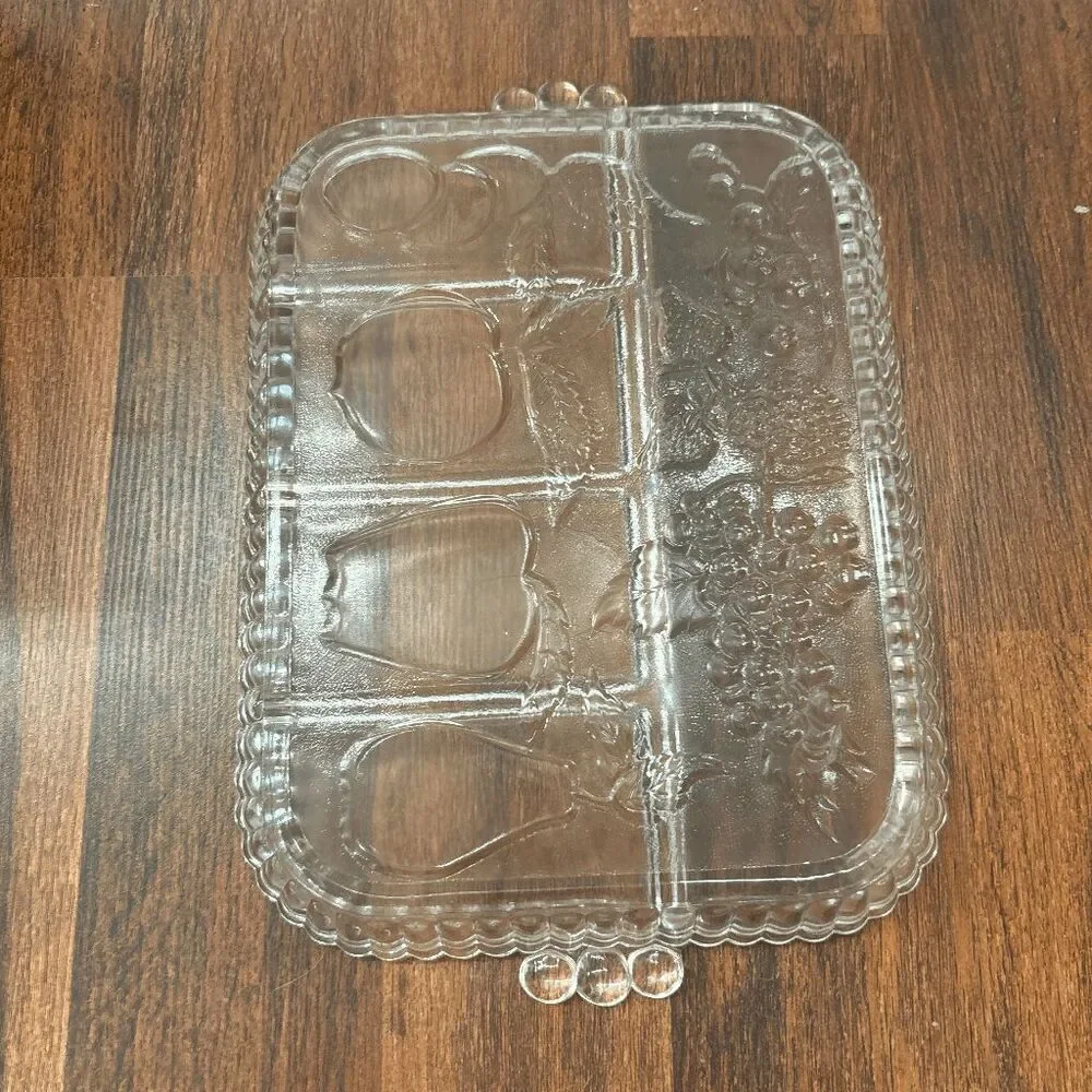 Vintage INDIANA GLASS Clear 5 Part Divided Fruit Relish Tray Platter Dish -USA